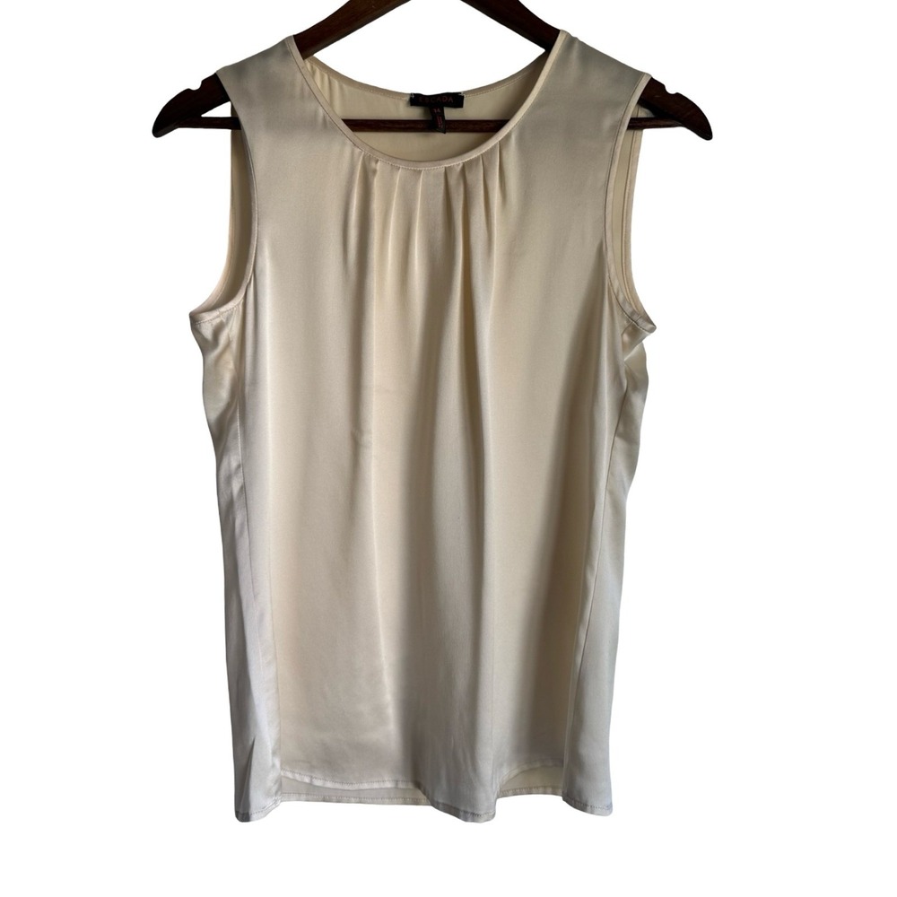 Escada Womens 100% Silk Sleeveless Pleated Neck Blouse Shell Cream Ivory Size 34